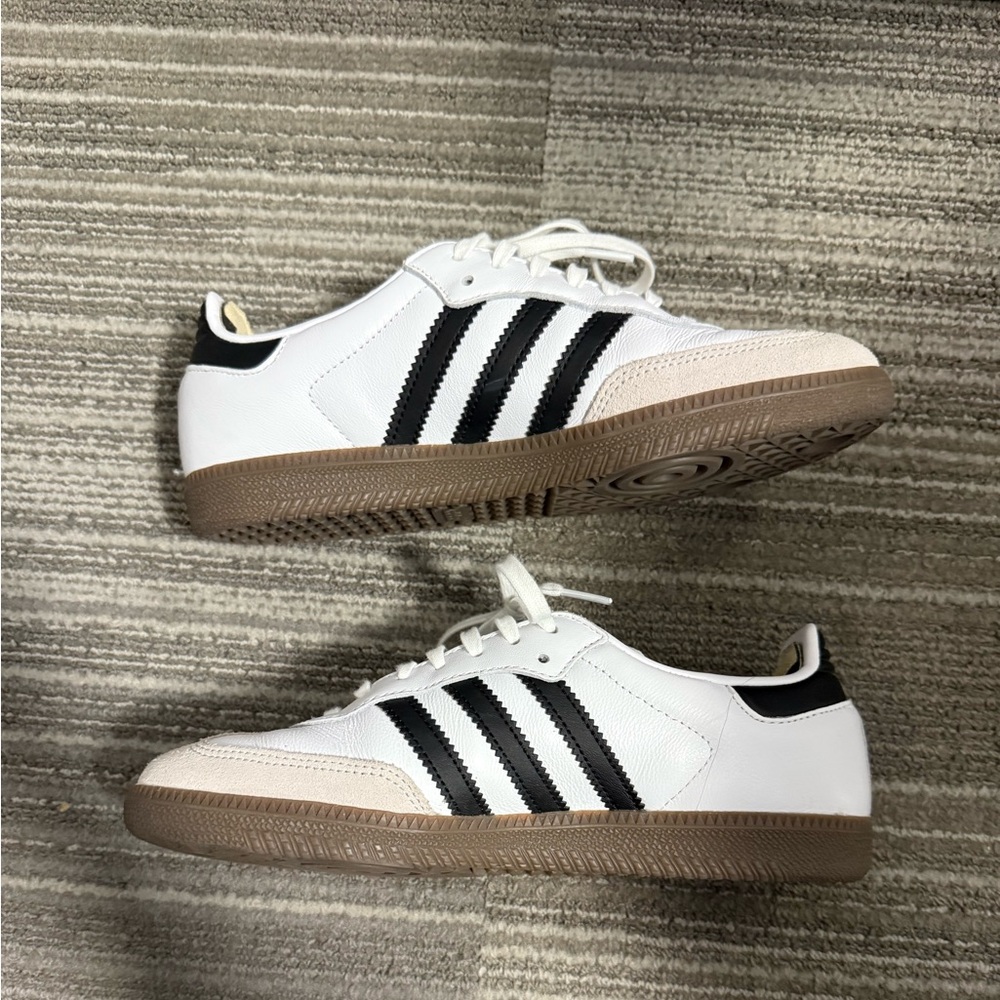White and Black adidas sambas